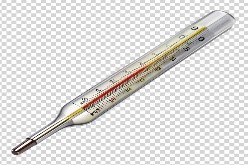 A thermometer with a red line at 100 degrees Celsius on transparent background