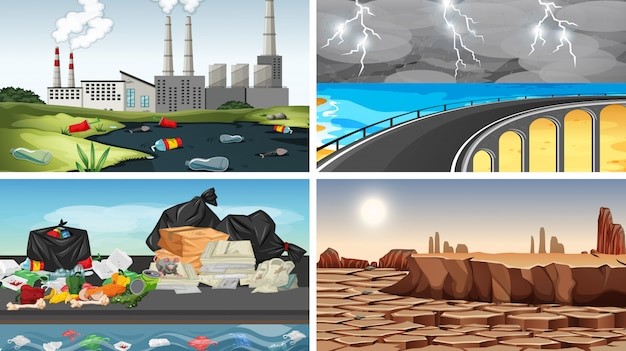 Set of polluted scenes